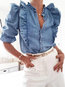Stand Collar Slim Elegant Plain Cotton Blouse (Style V300970)