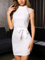 Party Bodycon Round Neck Solid Color Patchwork Mini Dresses (Style V300974)