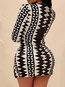 Sexy Bodycon Deep V Neck Geometric Pattern Mini Dresses (Style V300978)