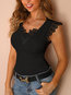 V-neck Short Skinny Elegant Plain Blouse (Style V300986)